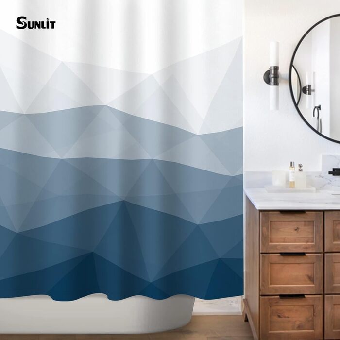 Драпірування для душу Sunlit Designer, блакитний о́мбре, для декору ванної кімнати, сучасний душовий завіс