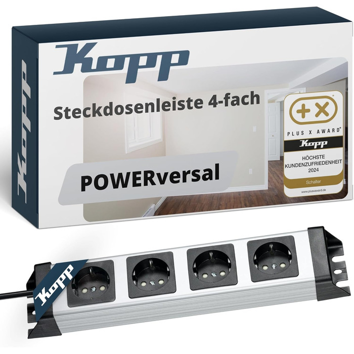 Мережевий фільтр Kopp POWERversal 4-fach, срібно-чорний, IP20, 1.4м, кут 90°