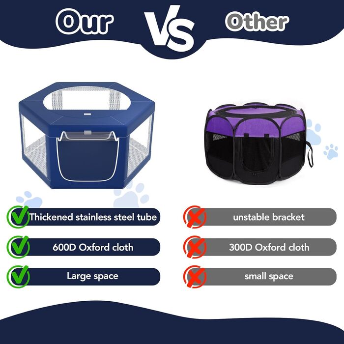 Шестигранний вольєр для собак, 114 см, м'який вольєр для цуценят з тканини 600D Oxford, стабільна конструкція з товстих нержавіючих труб, 65,6 см висота, вольєр для собак та дрібних тварин, колір: морська хвиля