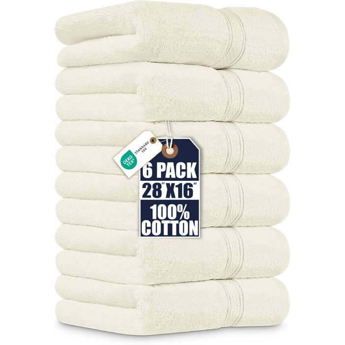 Набір преміум рушників для рук Utopia Towels, 100% бавовна, ультрам'які та гігроскопічні, 600 г/м², слонова кістка, 40.6 x 71.1 см, 6 шт.