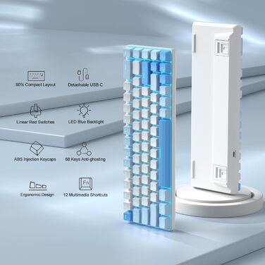 Механічна ігрова клавіатура MageGee MK-Box 68 клавіш, TKL, з LED-підсвічуванням, з червоним перемикачем, для Windows, Laptop, Mac, сіра (небоблакитний/червоний перемикач)