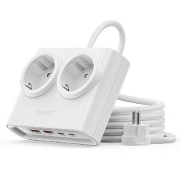 Мережевий адаптер ORICO 25W GaN 6-в-1 білий з 2 розетками AC, 4 USB (2 USB-C PD), кабелем 1.6м, 2500W для дому/офісу