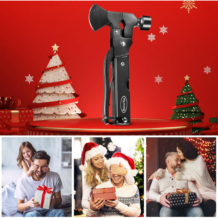 Мультитул RoverTac 14-в-1: сокира, ніж, молоток, плоскогубці, пила, відкривачка для пляшок, викрутка - ідеальний подарунок для чоловіків, кемпінгу (сірий)