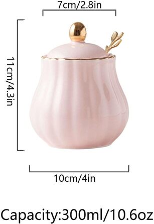 Ceramic Sugar Bowl with Spice Jars, Solid Color Sugar Bowl with Lid and Spoon, Ceramic Sugar Storage Jar, Porcelain Sugar Pot (Pink)