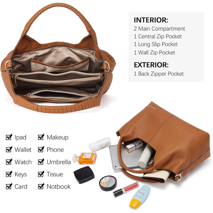 Сумка жіноча BOSTANTEN шкіряна шопер Hobo через плече з регульованим ременем, коричнева