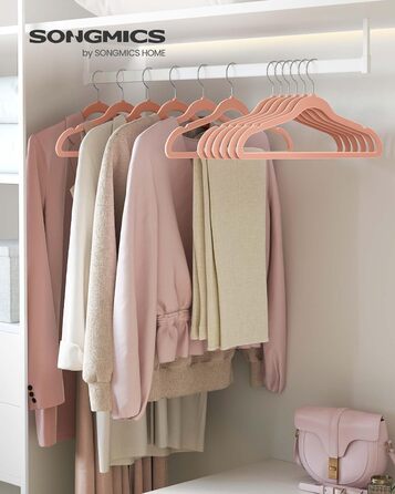 Набір вешалок SONGMICS для одягу, 20 шт., велюрова поверхня, для сорочок, жакеток, пальто та костюмів, 41.5 см, рожевий, CRF026R20