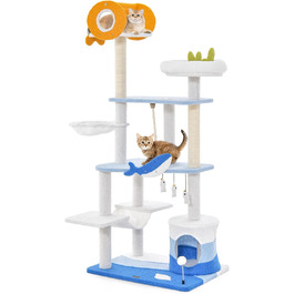 Котячий будиночок COSTWAY Ocean: когтеточка, лежанка, гамак, іграшки (блакитний, 165 см)