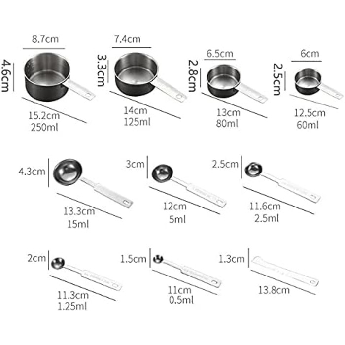 CHFYIJYHM Stackable Measuring Cups Kitchen Measuring Spoon Set Stainless Steel Teaspoon/Tablespoon Home Measuring Cups and Spoon Set (Coffee Spoon)