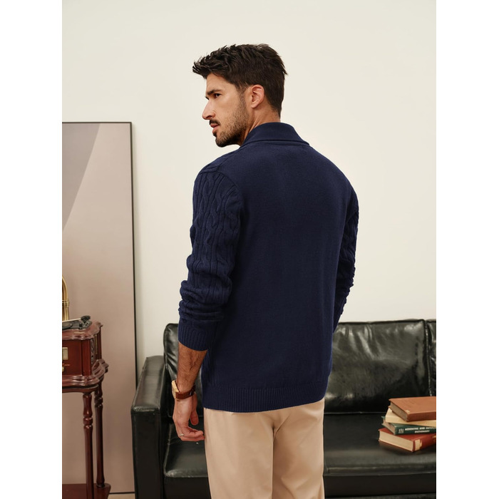 Кардиган чоловічий PJ PAUL JONES з коміром-стійкою, великий в'язання, на ґудзиках (XL, темно-синій)