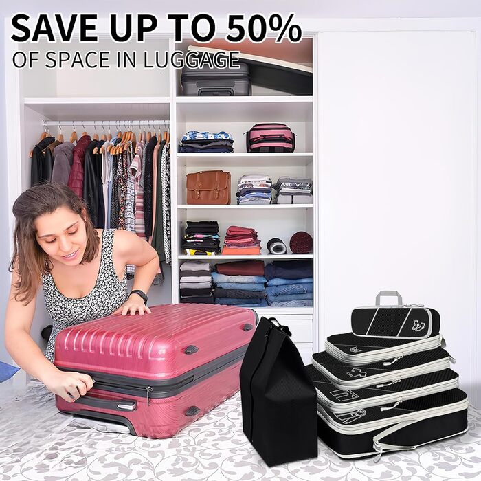 Органайзер для валізи, набір 6 шт. (Compression Packing Cubes), чорний
