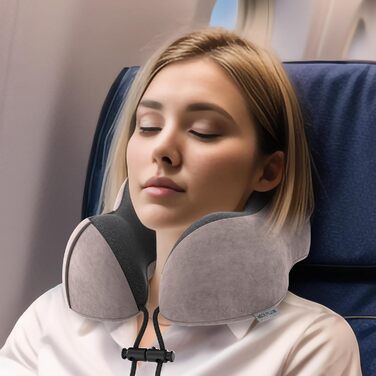 Подушка для шиї у вигляді годівниці, для подорожей, авто, офісу, дому, з Memory Foam, м'який велюровий чохол (Світло-рожевий)