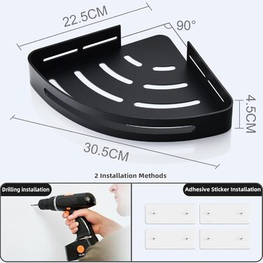 Поличка для душу без свердління, кутова поличка для ванної кімнати з алюмінію Space, трикутна корзина для душу з гачками, органайзер для шампуню, антикорозійна (2 шт., піскоструминне золото) (матова чорна)