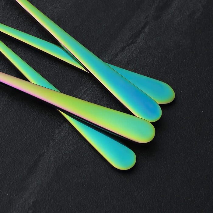 Набір ложок для лате AOOSY 8 шт., 22.7 см, нержавіюча сталь, довга ручка, для кави, коктейлів, десертів, айс-ті, 8 шт. сріблястого кольору (4 шт. кольорові)