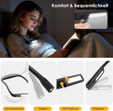 Ліхтарик на шию Tomshine з датчиком жесту, 1800mAh для читання, в'язання, кемпінгу - 3 кольори, регульована яскравість, поворотний