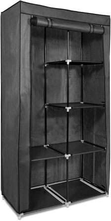 Navaris Fabric Wardrobe with Clothes Rail - Folding Wardrobe 88x170x45cm with Rail - Large, Stable Closet - Foldable Fabric Wardrobe made of Nonwoven Fabric in Light Grey (Anthracite)