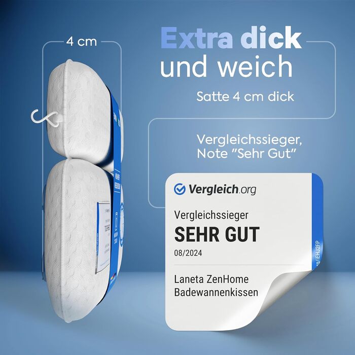Bathtub Pillow • Ergonomic & Muscle-Relaxing Premium Bathtub Pillow • New 5D Special Foam • German Design • Climate Neutral & Sustainably Produced • Bathtub Pillow Neck Pillow Bathtub (White-3D)
