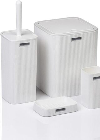 Набір аксесуарів для ванної кімнати Luxus Modern: органайзер для зубних щіток, стаканчики, контейнер для ватних паличок, тримач для туалетного йоржика, мильниця, сміттєвий бачок, дозатор мила (Чорний) (5 шт., Білий)