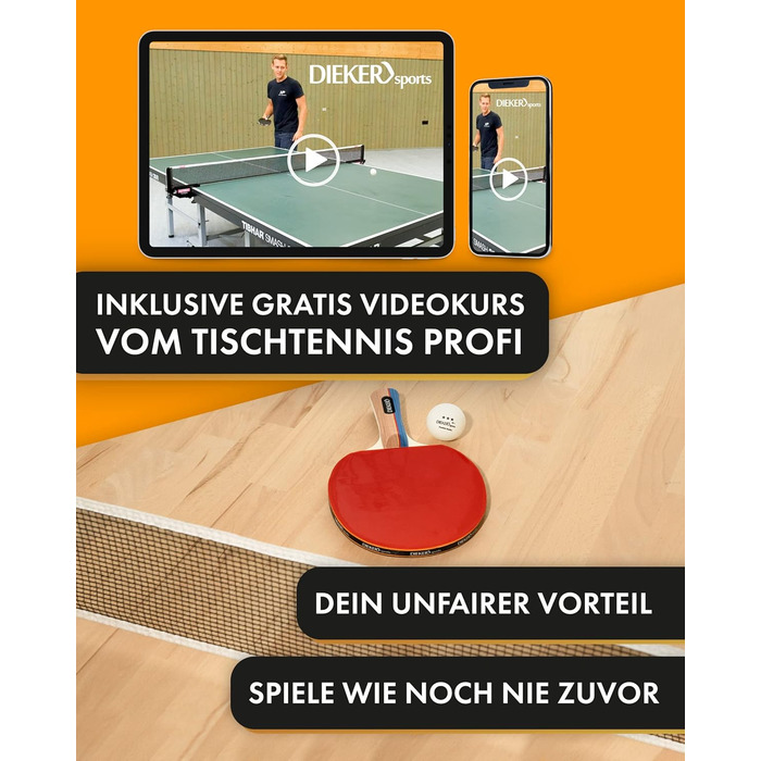 Набір для пінг-понгу DIEKER | 2 ракетки, 3 преміум м'ячі, міцна сумка | Для всієї родини, чорний