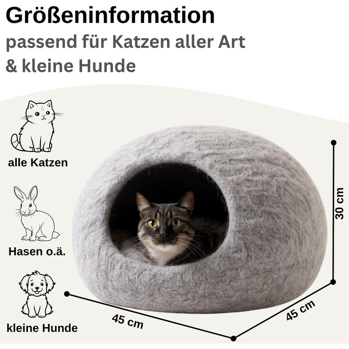 Кігтечка-будиночок для котів XL з ромні вовни - м'яке та комфортне ліжко для котів, 3 кольори, сірий