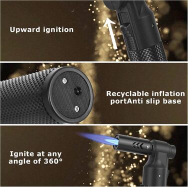 Заправляне бутанове запальничка Jet, регульоване полум'я, ветростійке, кухонний пальник, подарунок для чоловіків, гриль, кемпінг, кухня (бутан-газ не входить) Чорний