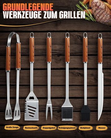 Набір гриль-посуду, 6 предметів, нержавіюча сталь, з сумкою. Професійний набір для гриля, барбекю, кемпінгу