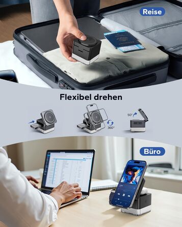 База для зарядки Apple Watch та iPhone KPON Magsafe 3-в-1, сумісна з iPhone 17/16/15/14/13/12/Air/Pro Max, Apple Watch 11/10/9, AirPods (Сірий/Чорний)