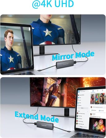 Lemorele Док-станція USB C/A 10Gbps, 3 монітори, 14 в 1: 2 HDMI (4K), Ethernet, 4 USB 3.2/2.0, VGA, Type-C 3.1, PD 100W, Audio, SD/TF, для Windows, MacBook (Блакитна)