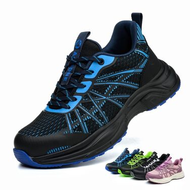 Черевики безпеки для чоловіків та жінок. Легкі спортивні робочі черевики з металевим носком, неслизькі, дихаючі. Розмір 44 EU, синій.