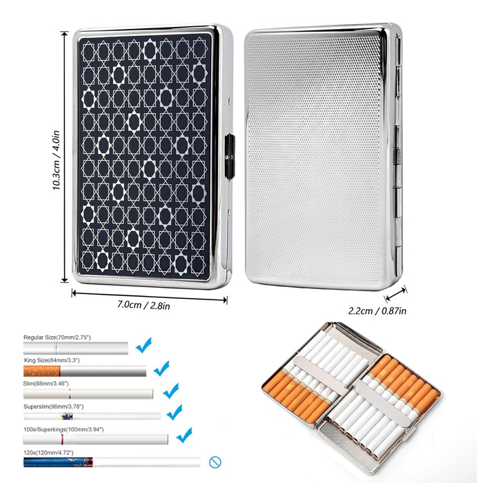 Металеве тютюноприладдя в ретро стилі: захисний кейс для сигарет на 20 шт (100mm) - чоловічий/жіночий