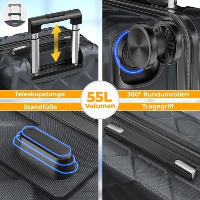 Чемодан KESSER® 120L з ABS-пластику з кодовим замком, вагами та органайзером | Валіза на колесах для подорожей та бізнесу, 55см