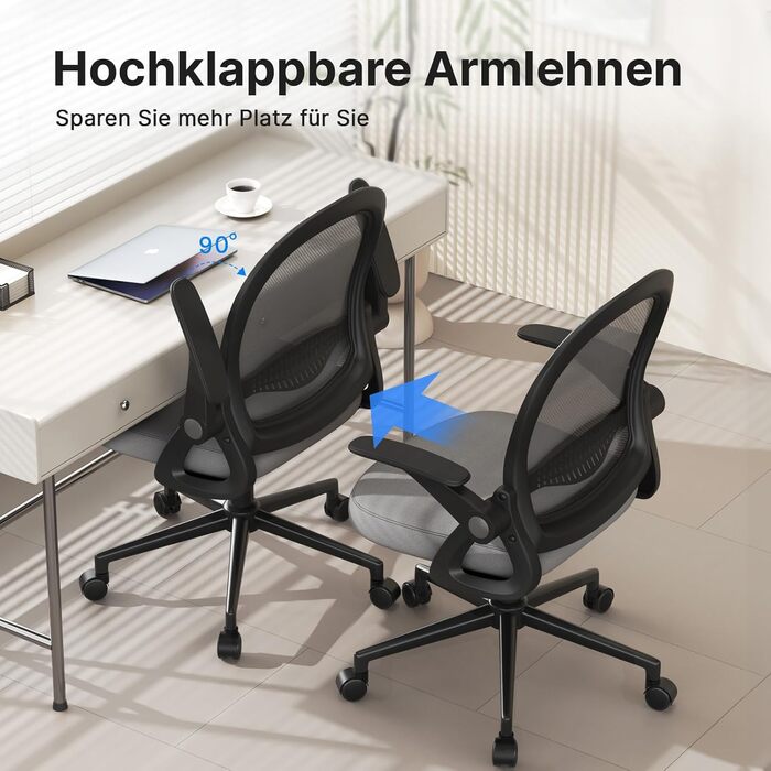 Ергономічне крісло Rattantree для офісу та дому: дихаюча спинка, регульована висота, підлокітники, 360° обертання (темно-сірий)