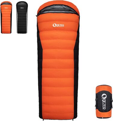QEZER Ultralight Down Sleeping Bag - 8°C to -3°C for Camping, Hiking, and Trekking - 3 Season Sleeping Bag