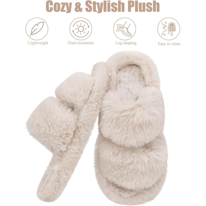 Жіночі тапочки з м'якою підкладкою, антиковзні, теплі, пухнасті, відкриті, для дому та вулиці, розмір 36/37 EU, 2 кольори