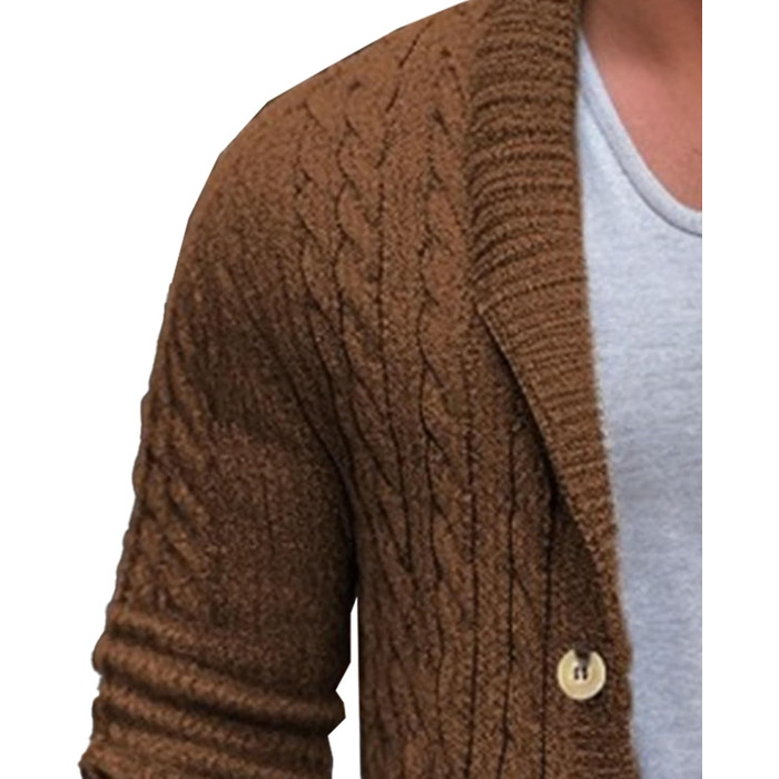 Чоловіча в'язана жилетка з коміром-шарфом, в'язана жилетка на ґудзиках, в'язана жилетка з перекрученим в'язанням, стильна жилетка (колір: верблюжий, XXL)