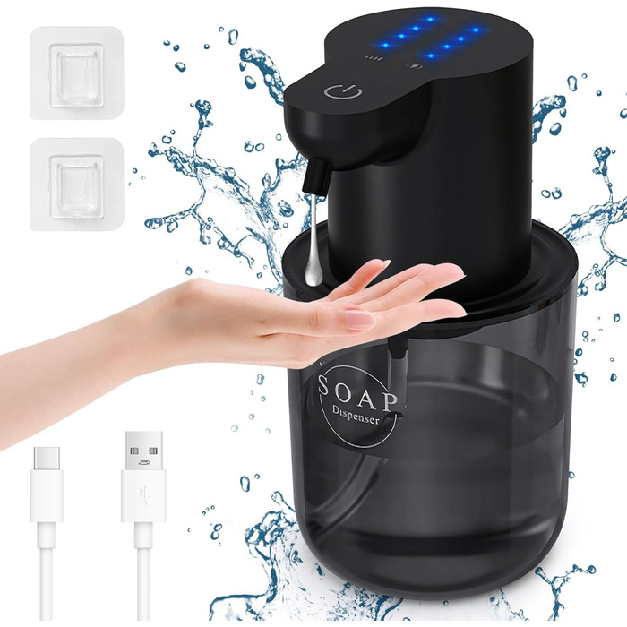 Автоматичний диспенсер для рідкого мила Cuteefun, 400 мл, сенсорний, індикатор заряду, 4 рівні дозування, для ванної/кухні, чорний
