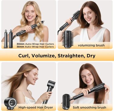 Айрстайлер 5 в 1: Іонний фен, плойка, щітка для об'єму, випрямляч, щітка-випрямляч. Швидке сушіння, об'єм, гладкість та блиск. Gunmetal