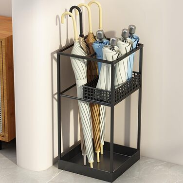 Металева підставка для парасоль та тростинок Shakub, 2 слоти, чорна, 25x25x50 см