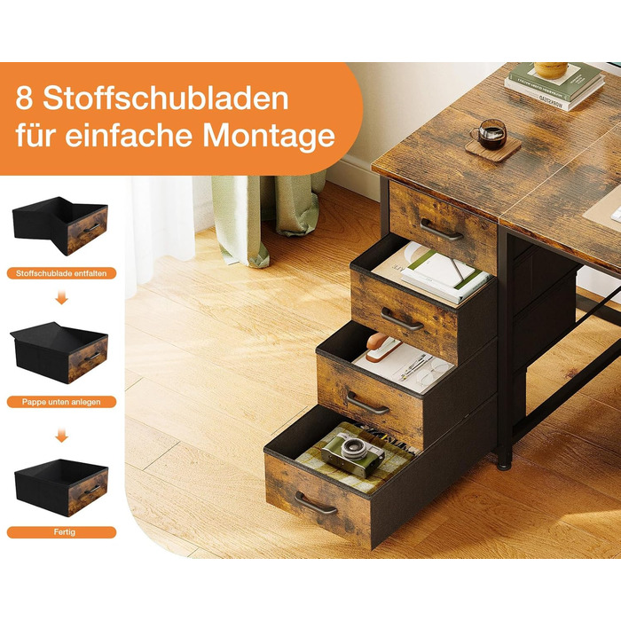 Комп'ютерний стіл Coleshome з 8 тканинними ящиками, 120x48 см, коричневий | Стіл для офісу, дому, вітальні