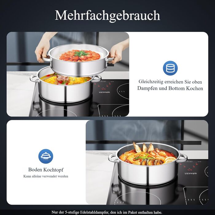 Набір для приготування на пару 5-ти ярусний з нержавіючої сталі, 28 см, з кришкою, для всіх типів плит (індукція, електрокераміка)