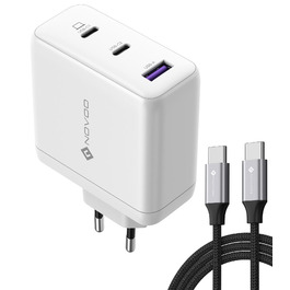 Зарядний пристрій USB-C 120W NOVOO GaN III 3-порти, кабель USB-C PD 100W для MacBook Pro 14