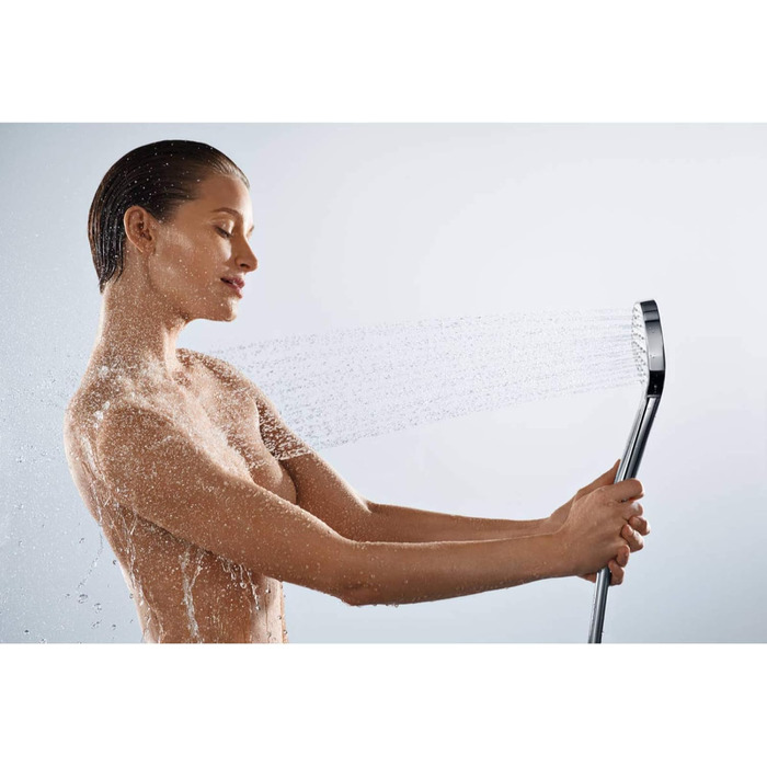 Hansgrohe Croma Select E Showerhead, Shower Spray, Water-Saving, 3 Spray Patterns, Anti-Limescale Function, White/Chrome