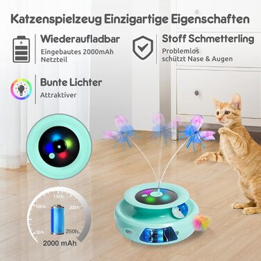 GoldenSun Cat Toy, 3 in 1 Electric Interactive Automatic Toy for Cats, Whack-A-Mole, Fluttering Butterfly, includes Ball, USB Rechargeable Cat Teaser with 6 Attachments (Green)