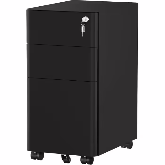 YITAHOME Rolling File Cabinet with 3 Drawers, Lockable Metal File Box for A4, Legal, Letter, Mobile Office Cabinet with Wheels for Home Office, Hanging File Storage, 45 x 30 x 61cm, Black