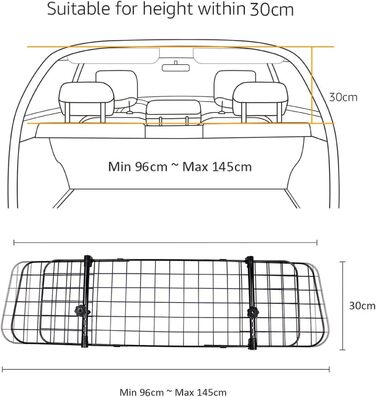 Автозахист для собак Nobleza: сталевий бар'єр для автомобіля, 96-145x30 см, універсальний