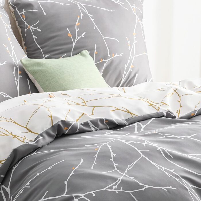 BEDSURE Комплект постільної білизни 200x200 3 шт. з двома наволочками 80x80 см, сірий малюнок гілок, для двоспального ліжка