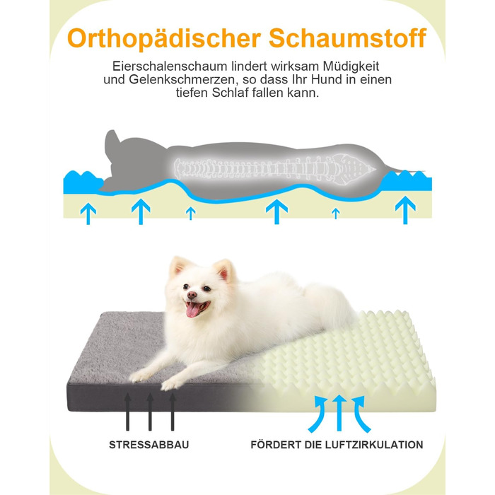 Ортопедичне ліжко для собак KSIIA, великі породи, 105x70 см, знімний чохол, двостороннє, темно-сірий (75x47x7 см)