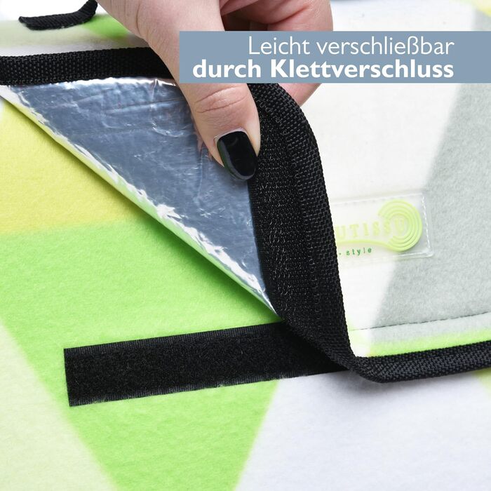 Beautissu XXL Плед для пікніка, водовідштовхувальний, ізольований, 200x200 см, сірий/зелений. Підходить для пляжу, кемпінгу, відпочинку на природі.