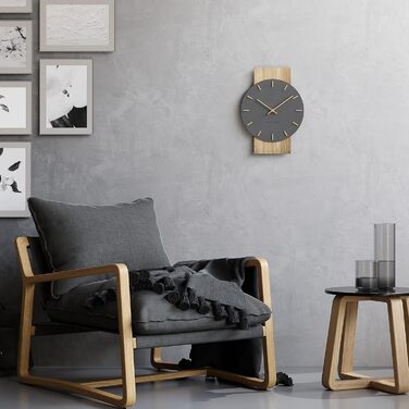 Cander Berlin MNU 2630 Z Wall Clock Silent 41 cm No Ticking Sounds Living Room Modern Vintage Gray Black Wooden Hands