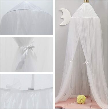 OldPAPA Kids Canopy Bed Canopy Baby Bed Mosquito Net Princess Playroom Decor Dome Premium Yarn Netting Curtains, White