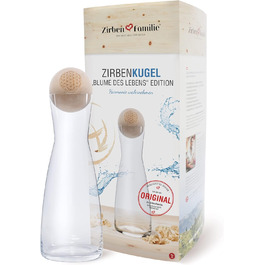 Zirben Familie® The Original ZirbenKugel Set Water Carafe | Imparts a special touch to your water | 1 Liter SPIEGELAU carafe made of crystal glass with a Swiss stone pine wood lid | Flower of Life Edition